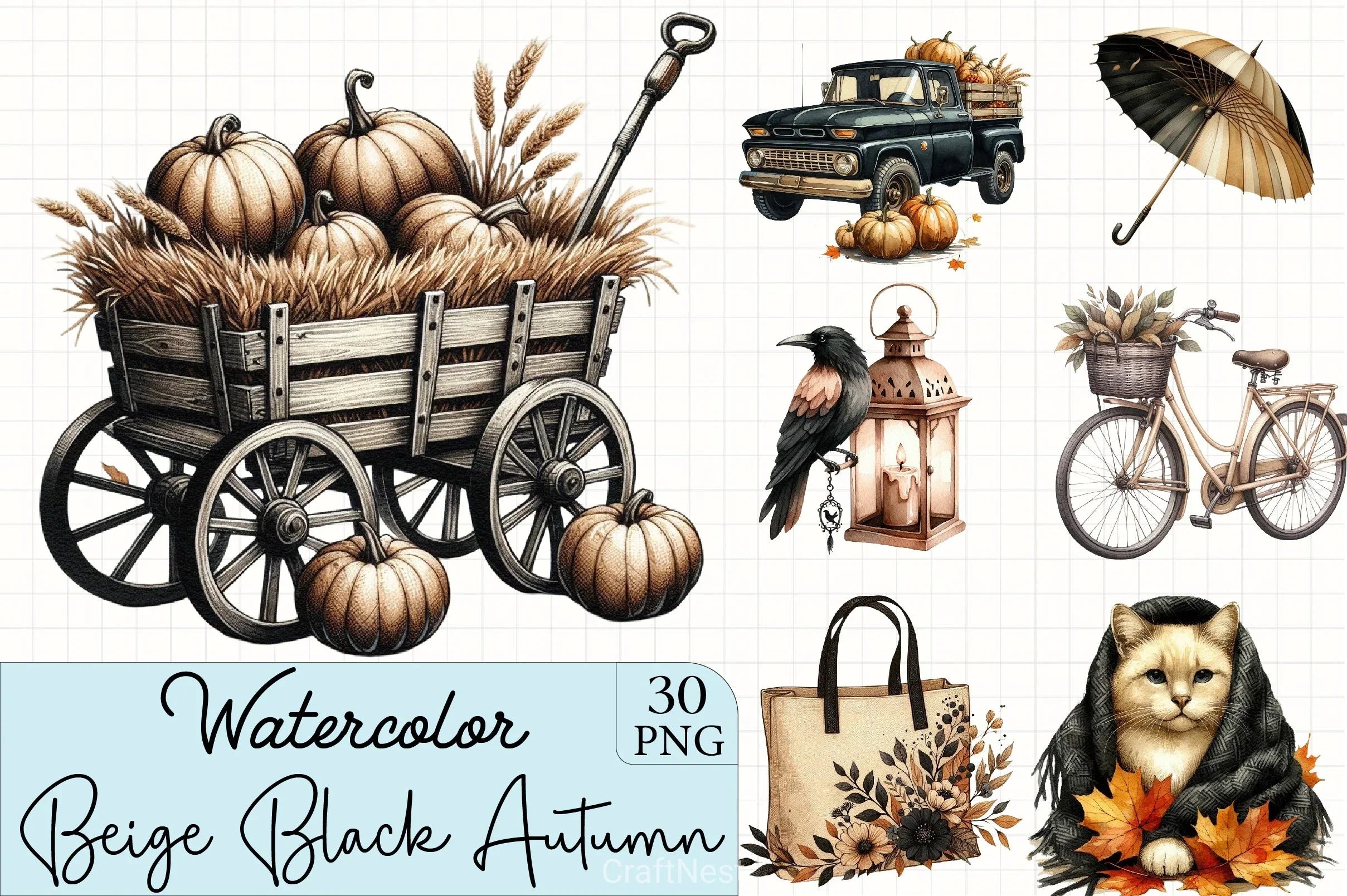 Beige & Black Autumn Clipart Bundle 3 - CraftNest - Digital Crafting and Art