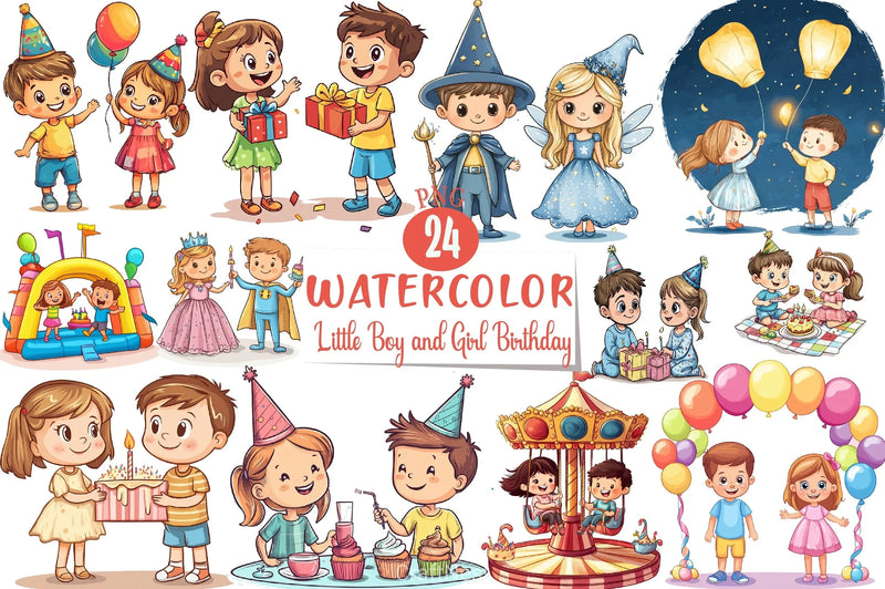 Little Boy & Girl Birthday Clipart Bundle - CraftNest - Digital Crafting and Art