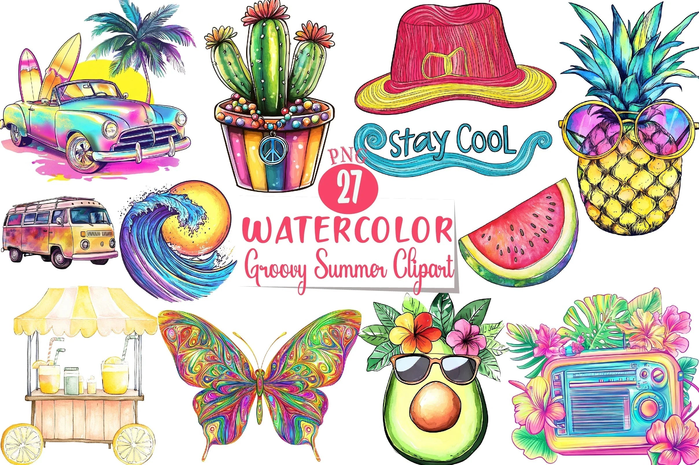 Groovy Summer Clipart Bundle 3 - CraftNest - Digital Crafting and Art