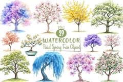 Pastel Spring Trees Clipart Bundle - CraftNest - Digital Crafting and Art