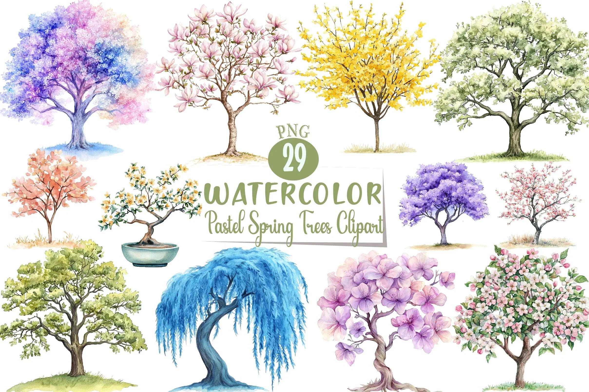 Pastel Spring Trees Clipart Bundle - CraftNest - Digital Crafting and Art