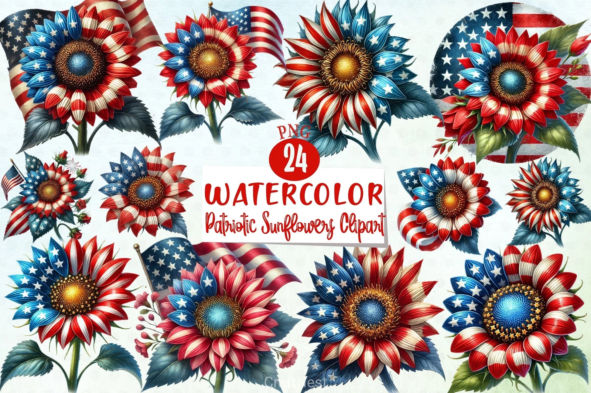 Patriotic Sunflowers Clipart Bundle - CraftNest - Digital Crafting and Art