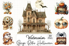 Beige Retro Halloween Clipart Bundle - CraftNest - Digital Crafting and Art