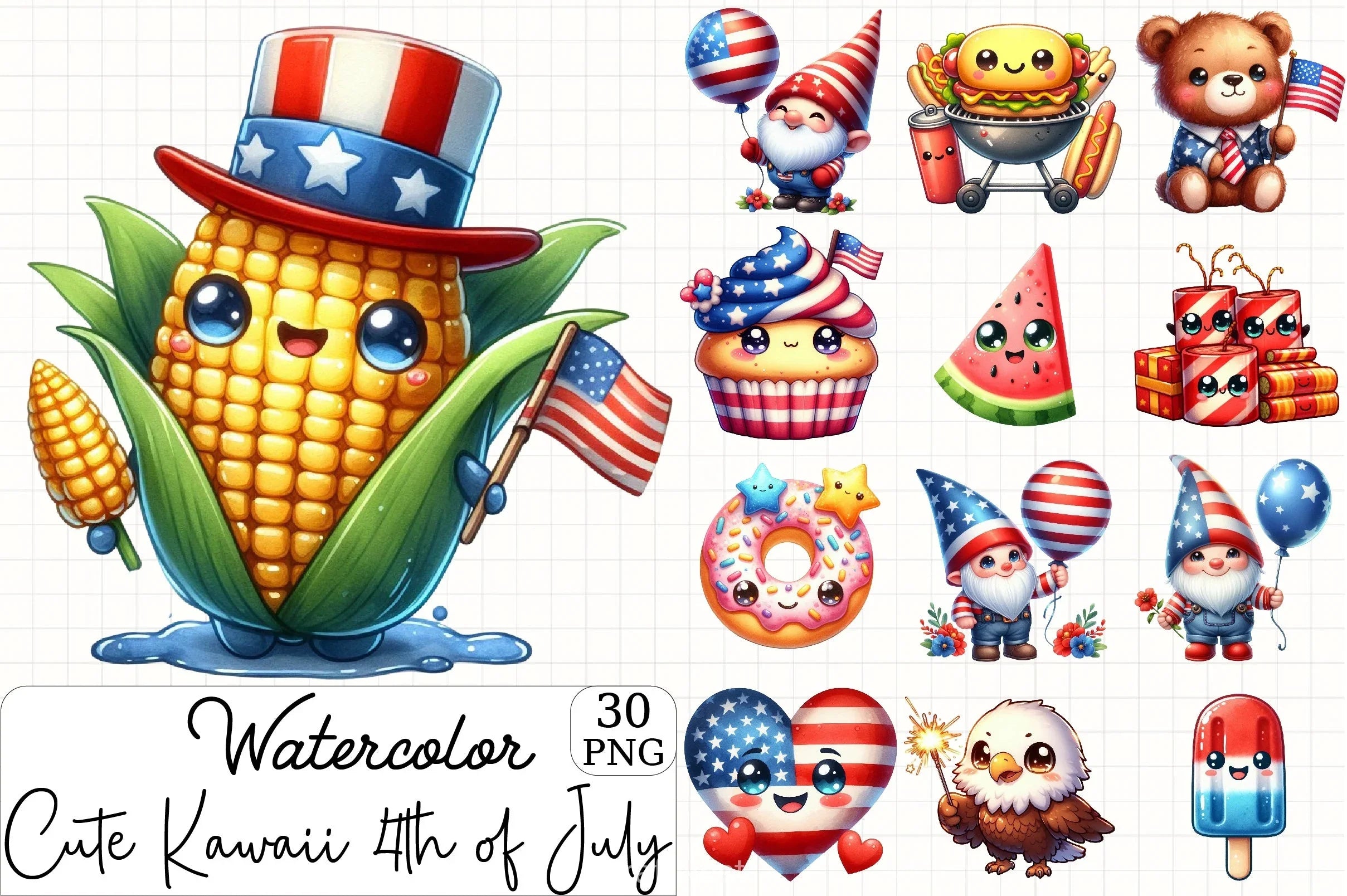 Kawaii 4th of July Clipart Bundle - CraftNest - Digital Crafting and Art
