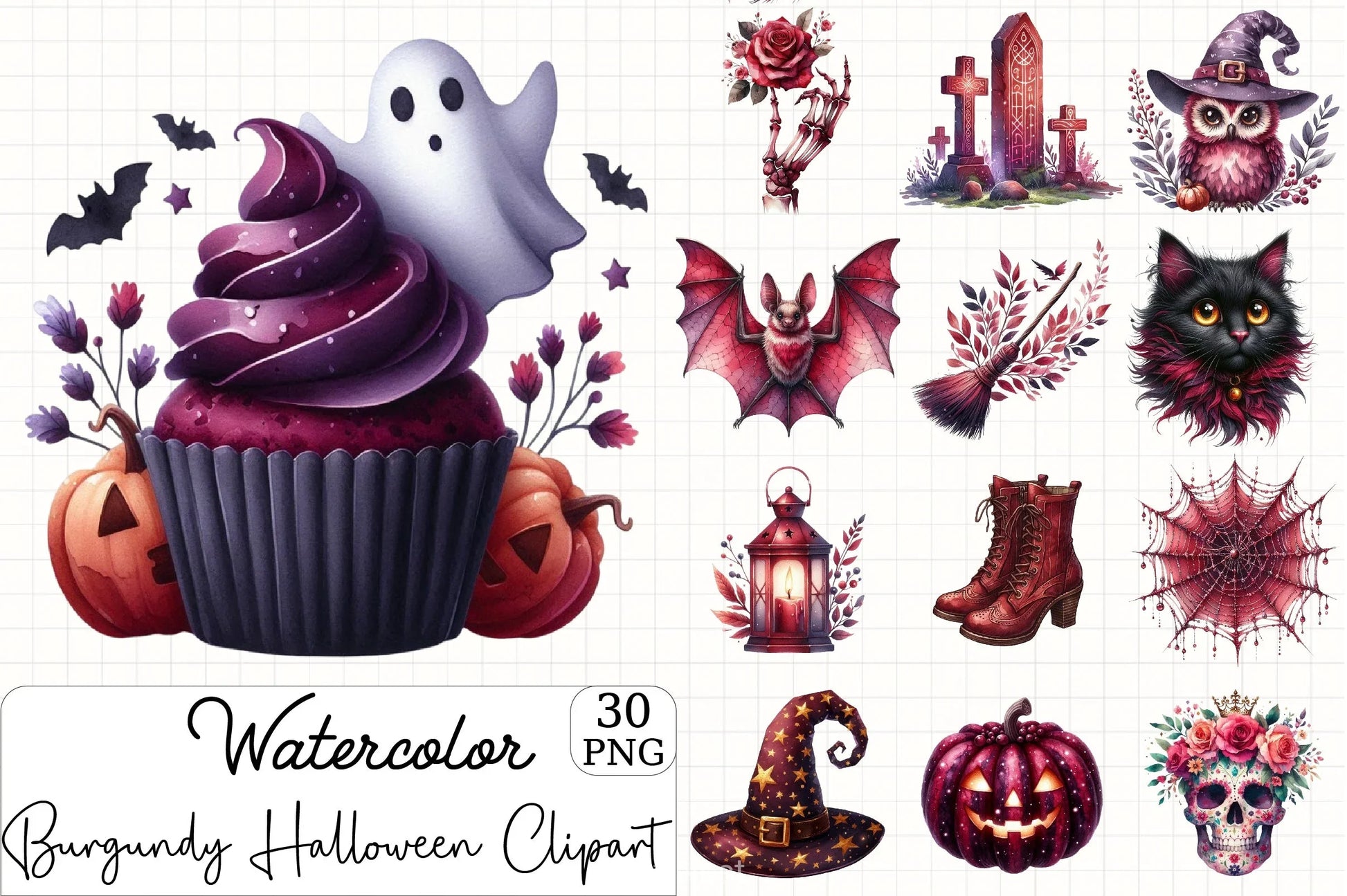 Burgundy Halloween Clipart Bundle  1 - CraftNest - Digital Crafting and Art