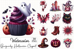 Burgundy Halloween Clipart Bundle  1 - CraftNest - Digital Crafting and Art