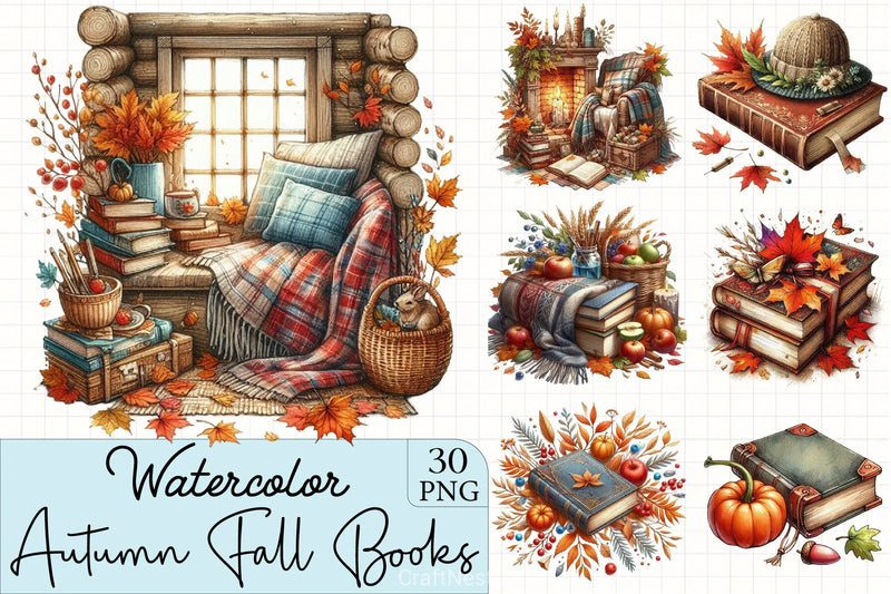 Autumn Fall Books Clipart Bundle - CraftNest - Digital Crafting and Art