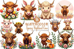 Spring Highland Cow Clipart Bundle - CraftNest - Digital Crafting and Art