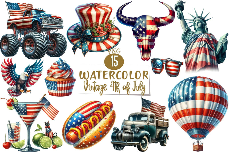 Vintage 4th July Clipart Bundle - CraftNest - Digital Crafting and Art
