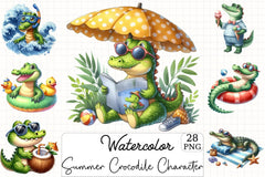 Summer Crocodile Clipart Bundle - CraftNest - Digital Crafting and Art