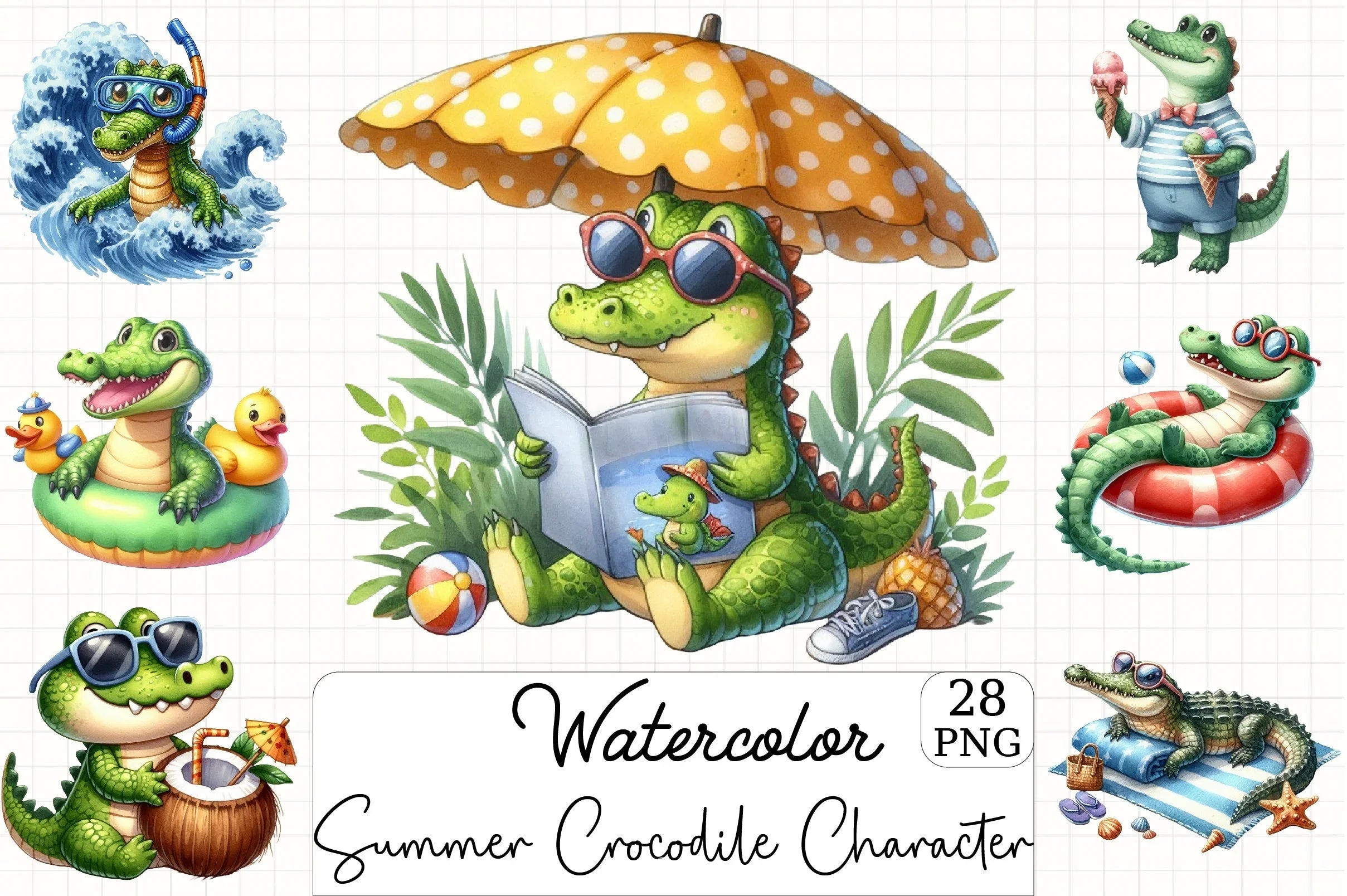 Summer Crocodile Clipart Bundle - CraftNest - Digital Crafting and Art