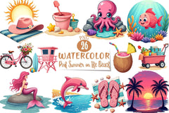 Pink Beach Summer Clipart Bundle - CraftNest - Digital Crafting and Art
