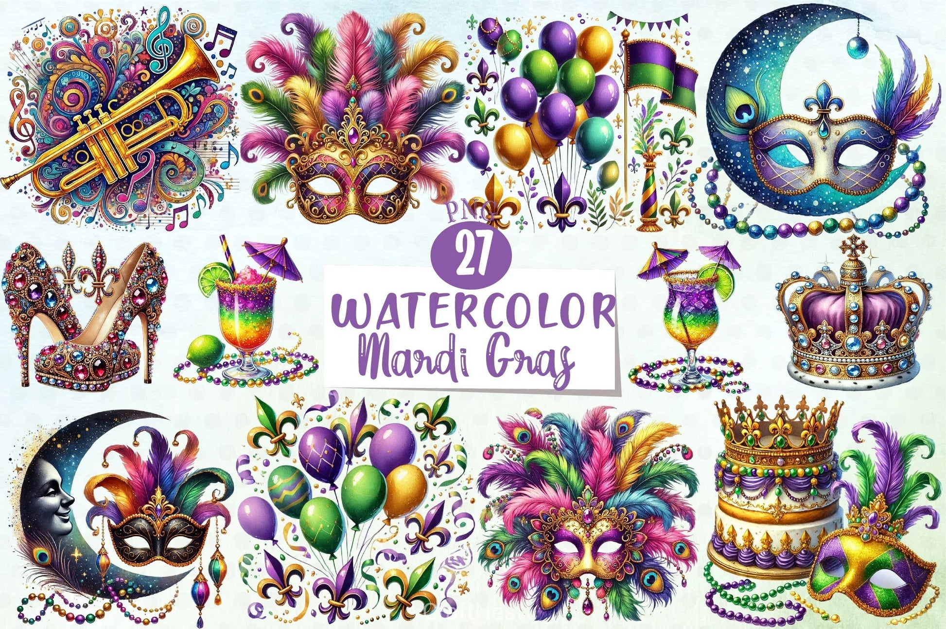 Glitter Mardi Gras Clipart Bundle - CraftNest - Digital Crafting and Art