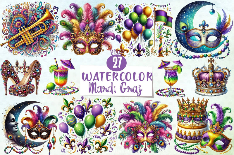 Glitter Mardi Gras Clipart Bundle - CraftNest - Digital Crafting and Art