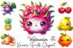 Cute Kawaii Fruits Clipart Bundle - CraftNest - Digital Crafting and Art