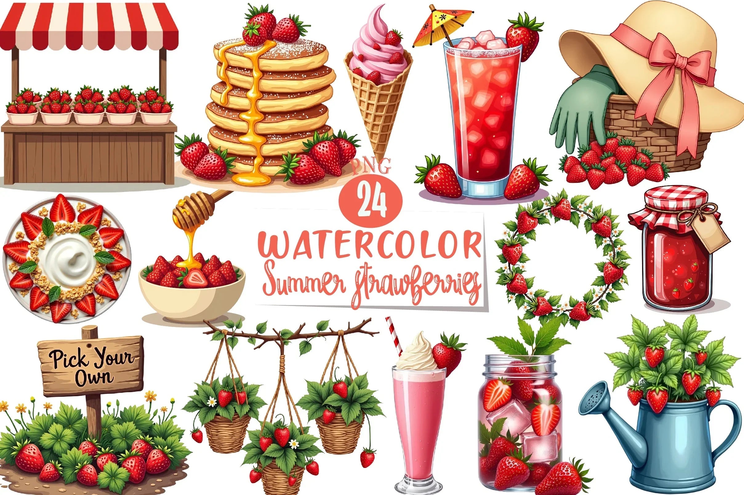 Summer Strawberries Clipart Bundle - CraftNest - Digital Crafting and Art