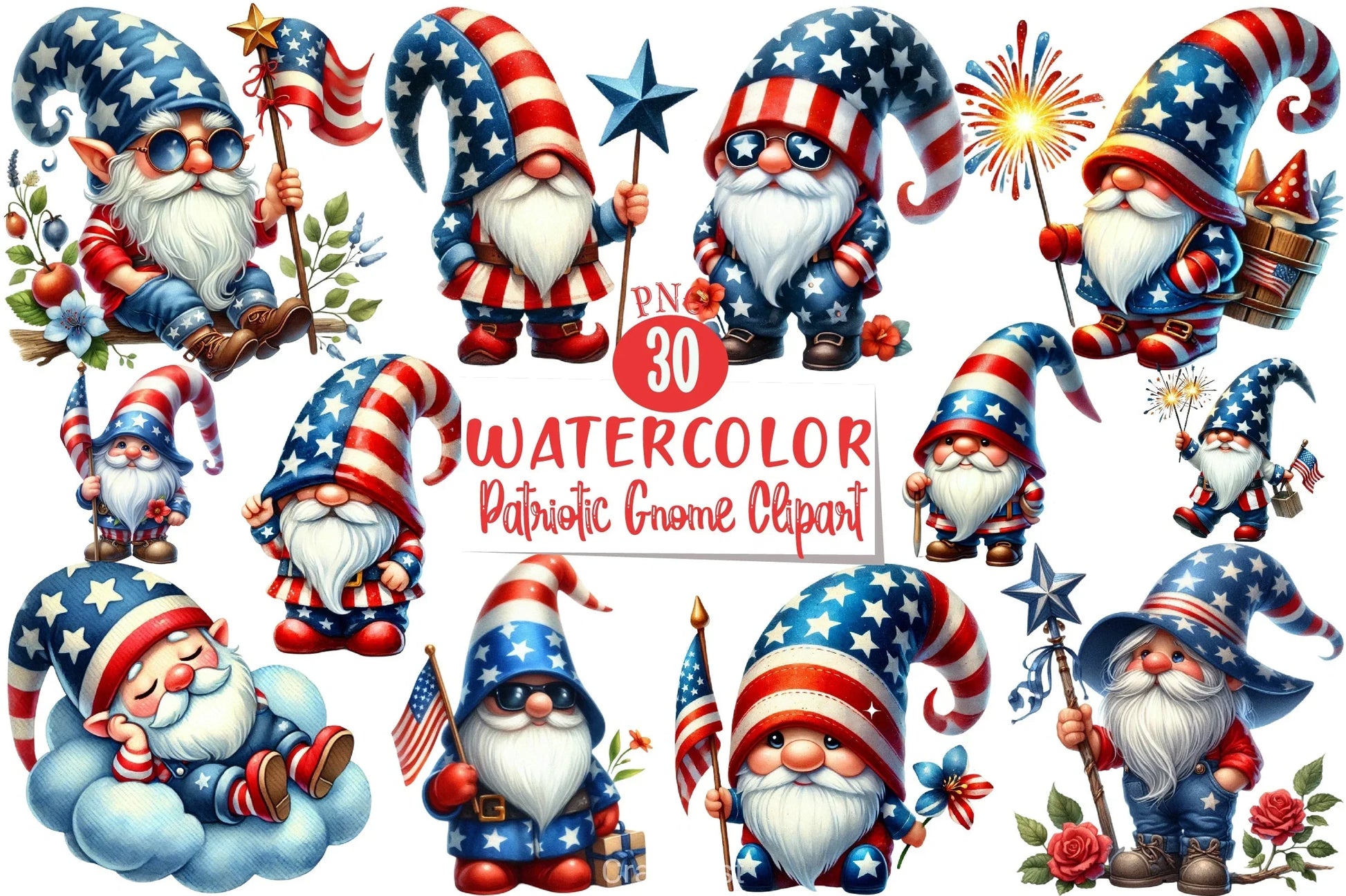 Patriotic Gnome Clipart Bundle 3 - CraftNest - Digital Crafting and Art