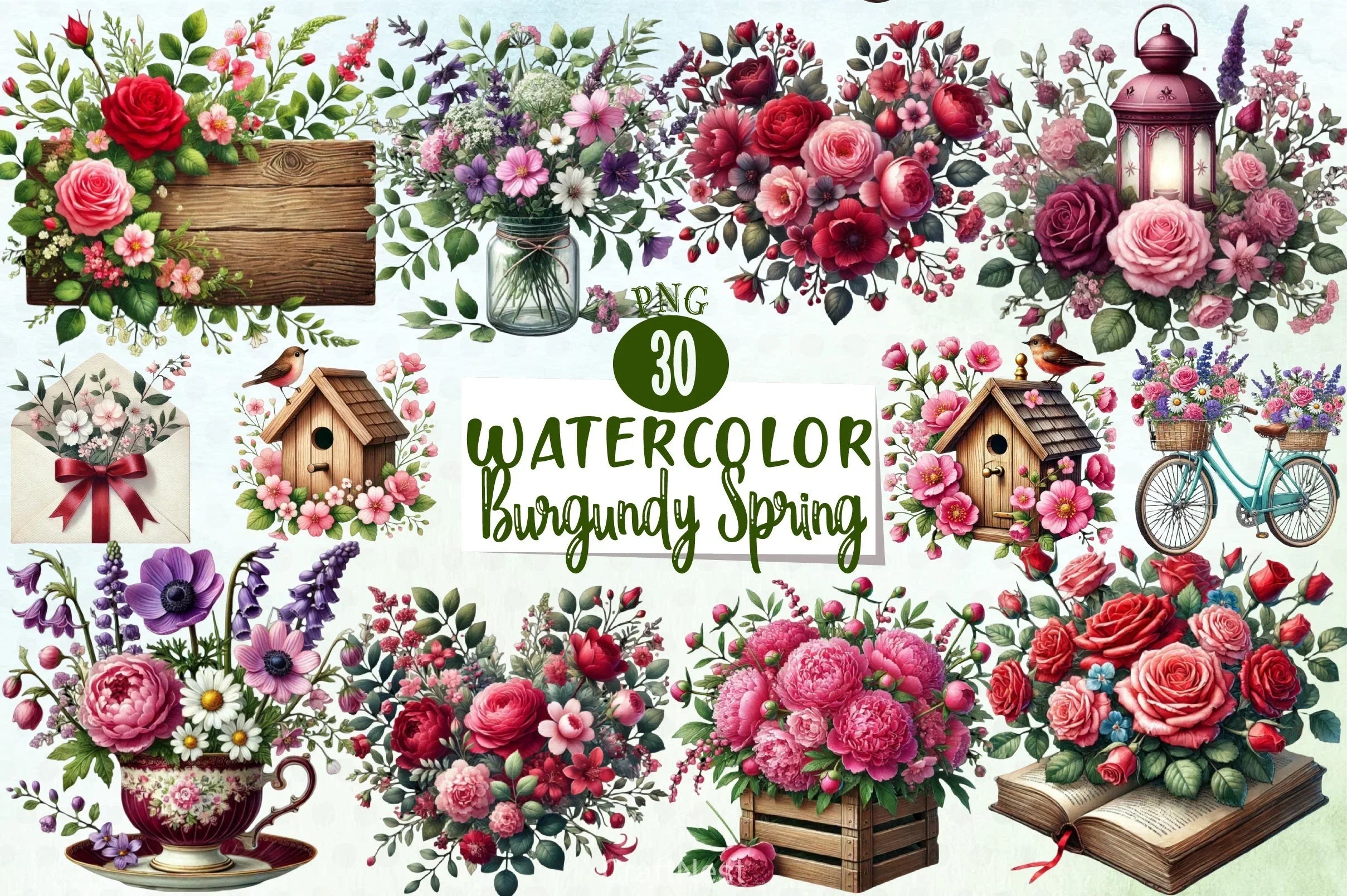 Burgundy Spring Clipart Bundle - CraftNest - Digital Crafting and Art