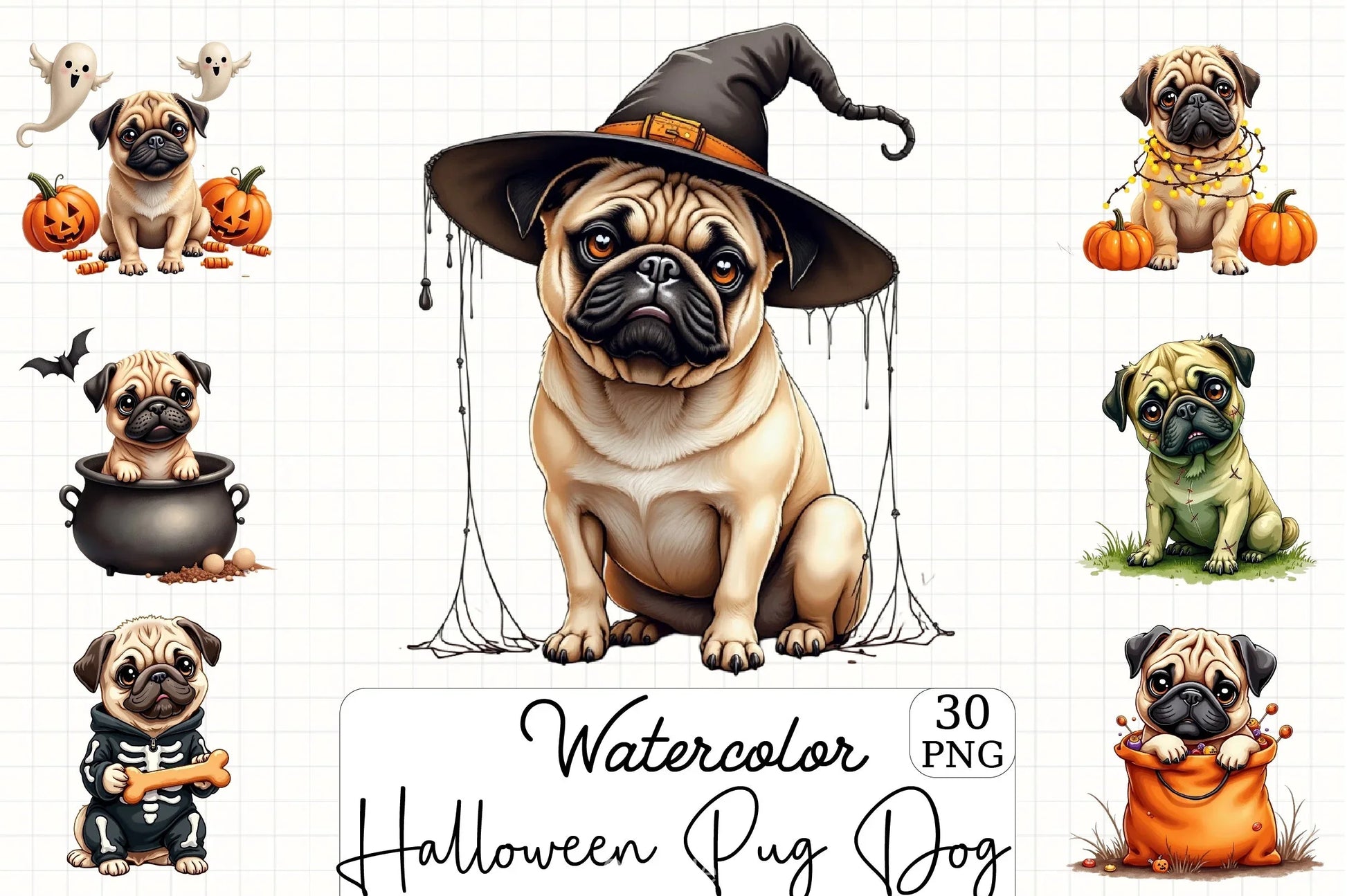 Halloween Pug Clipart Bundle - CraftNest - Digital Crafting and Art