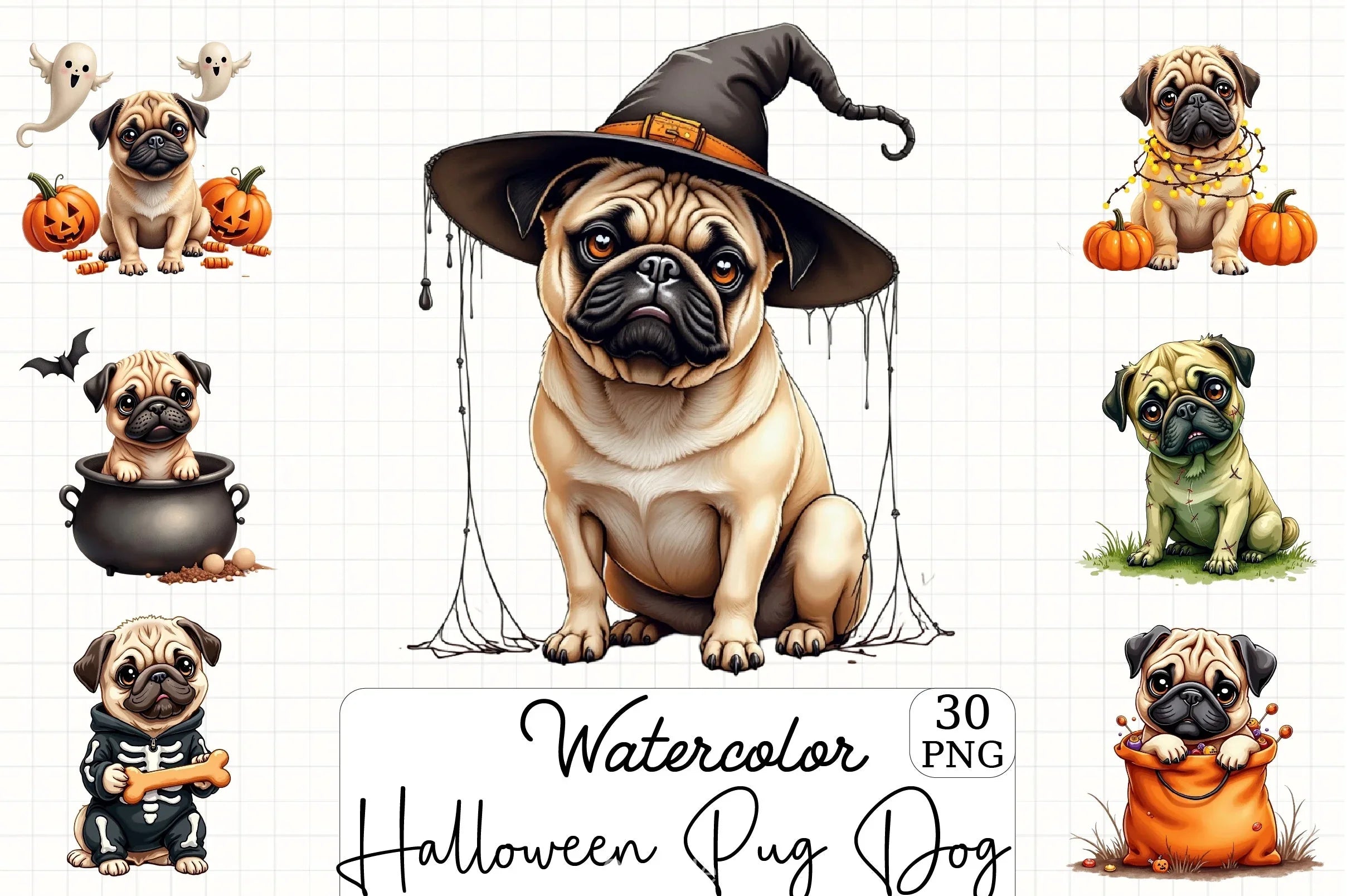 Halloween Pug Clipart Bundle - CraftNest - Digital Crafting and Art
