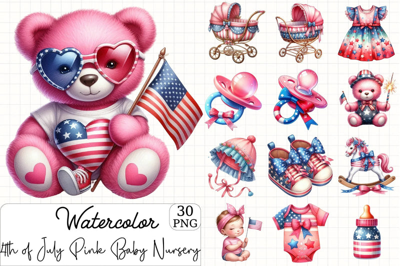 4th of July Pink Baby Nursery Clipart Bundle - CraftNest - Digital Crafting and Art