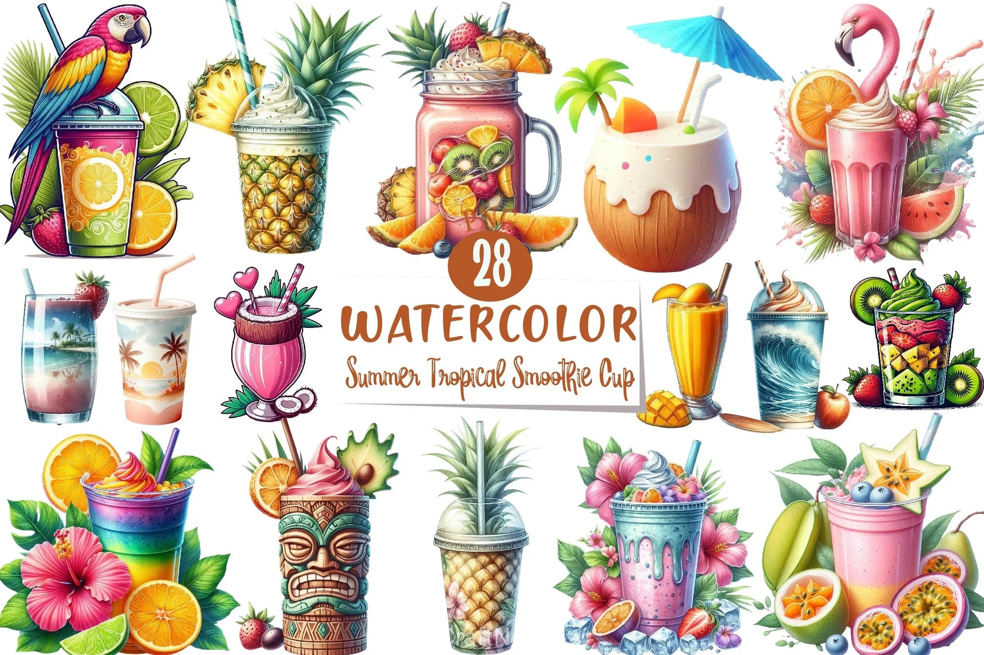 Summer Tropical Smoothie Cup Clipart Bundle - CraftNest - Digital Crafting and Art
