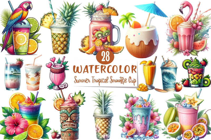 Summer Tropical Smoothie Cup Clipart Bundle - CraftNest - Digital Crafting and Art