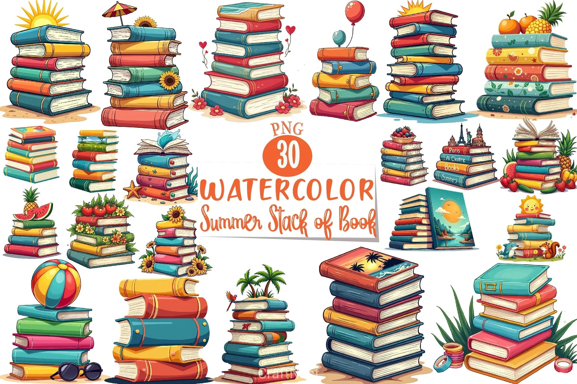 Summer Book Stack Clipart Bundle - CraftNest - Digital Crafting and Art