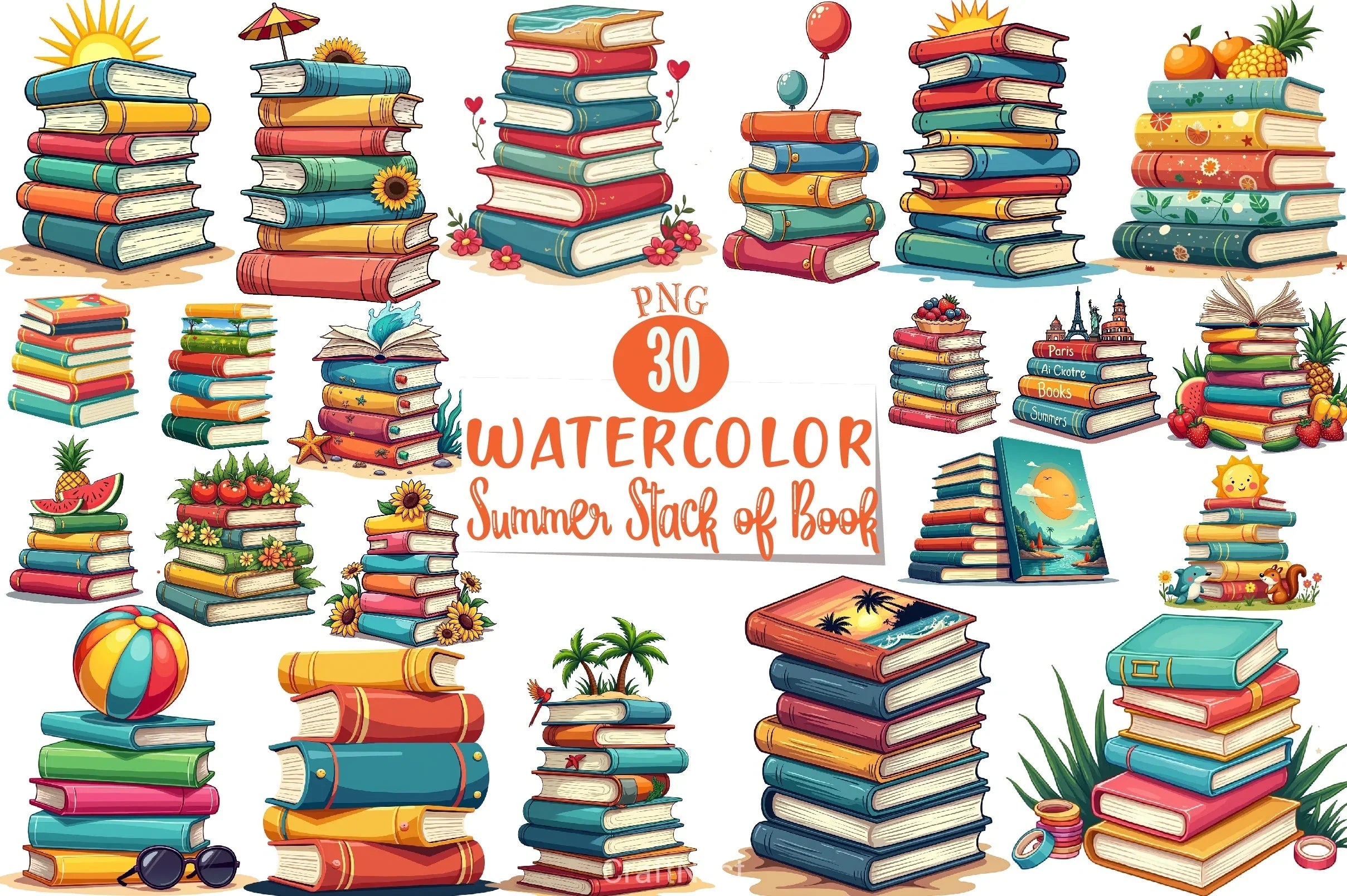 Summer Book Stack Clipart Bundle - CraftNest - Digital Crafting and Art