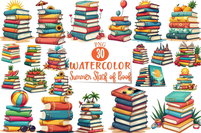 Summer Book Stack Clipart Bundle - CraftNest - Digital Crafting and Art