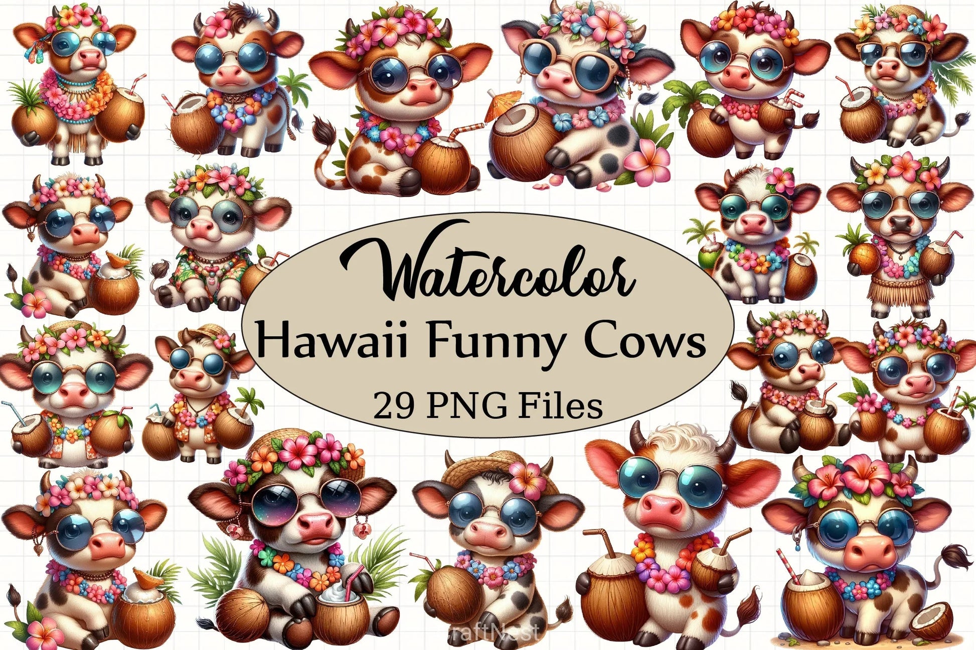 Hawaii Funny Cows Clipart Bundle - CraftNest - Digital Crafting and Art