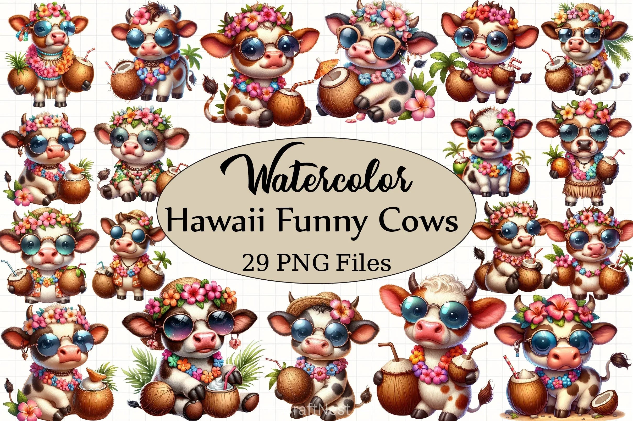 Hawaii Funny Cows Clipart Bundle - CraftNest - Digital Crafting and Art