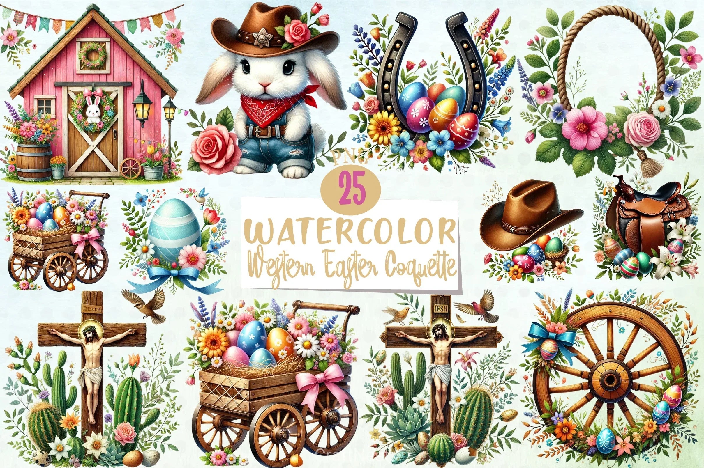 Western Easter Coquette Clipart Bundle - CraftNest - Digital Crafting and Art