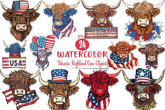 Patriotic Highland Cow Clipart Bundle 7 - CraftNest - Digital Crafting and Art