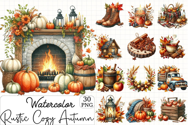 Rustic Cozy Autumn Clipart Bundle 12 - CraftNest - Digital Crafting and Art