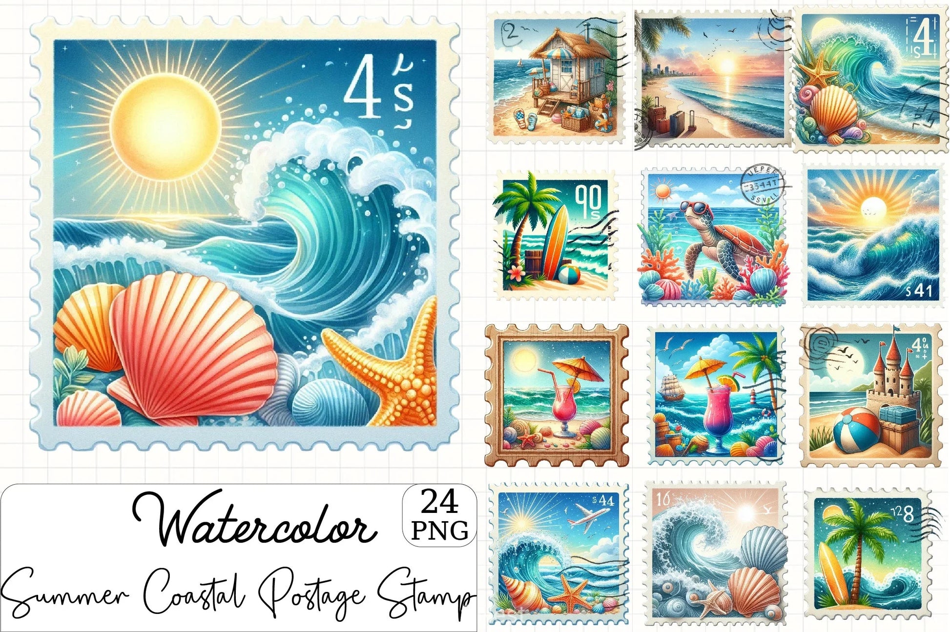 Summer Coastal Stamp Clipart Bundle - CraftNest - Digital Crafting and Art