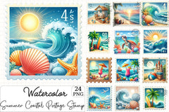 Summer Coastal Stamp Clipart Bundle - CraftNest - Digital Crafting and Art