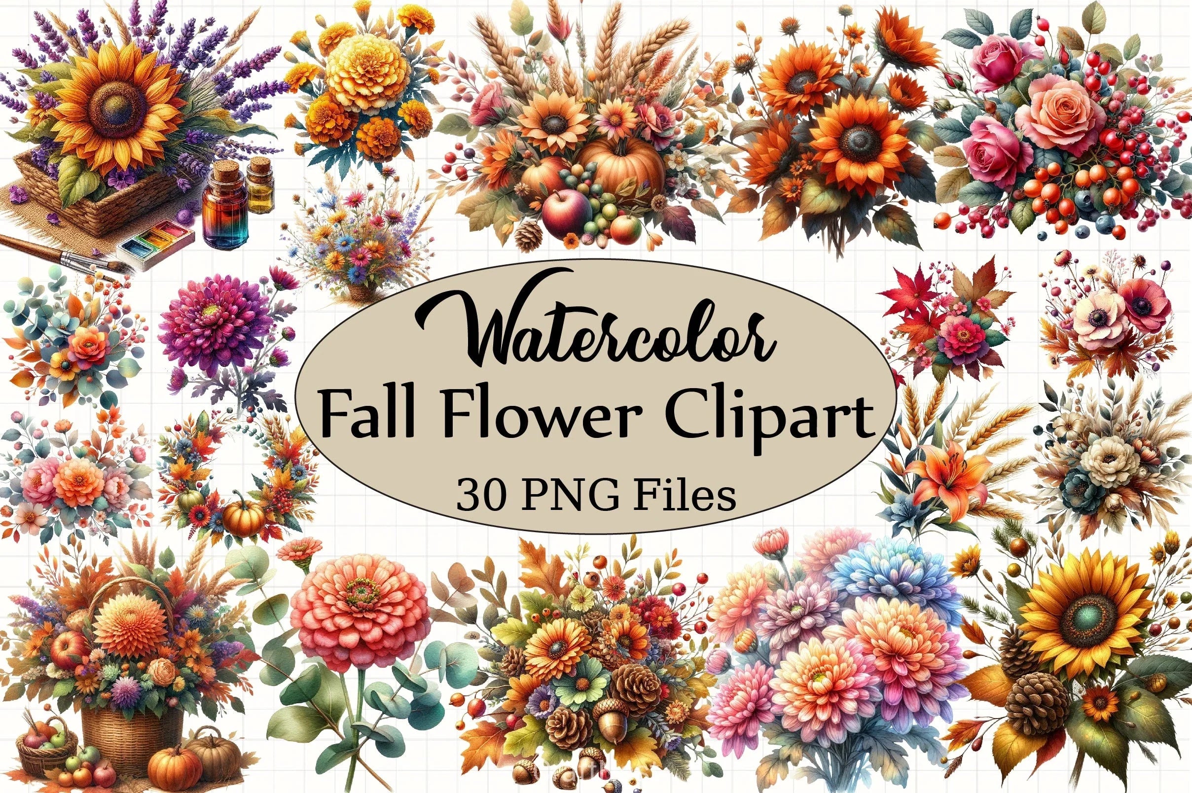 Fall Flower Clipart Bundle - CraftNest - Digital Crafting and Art