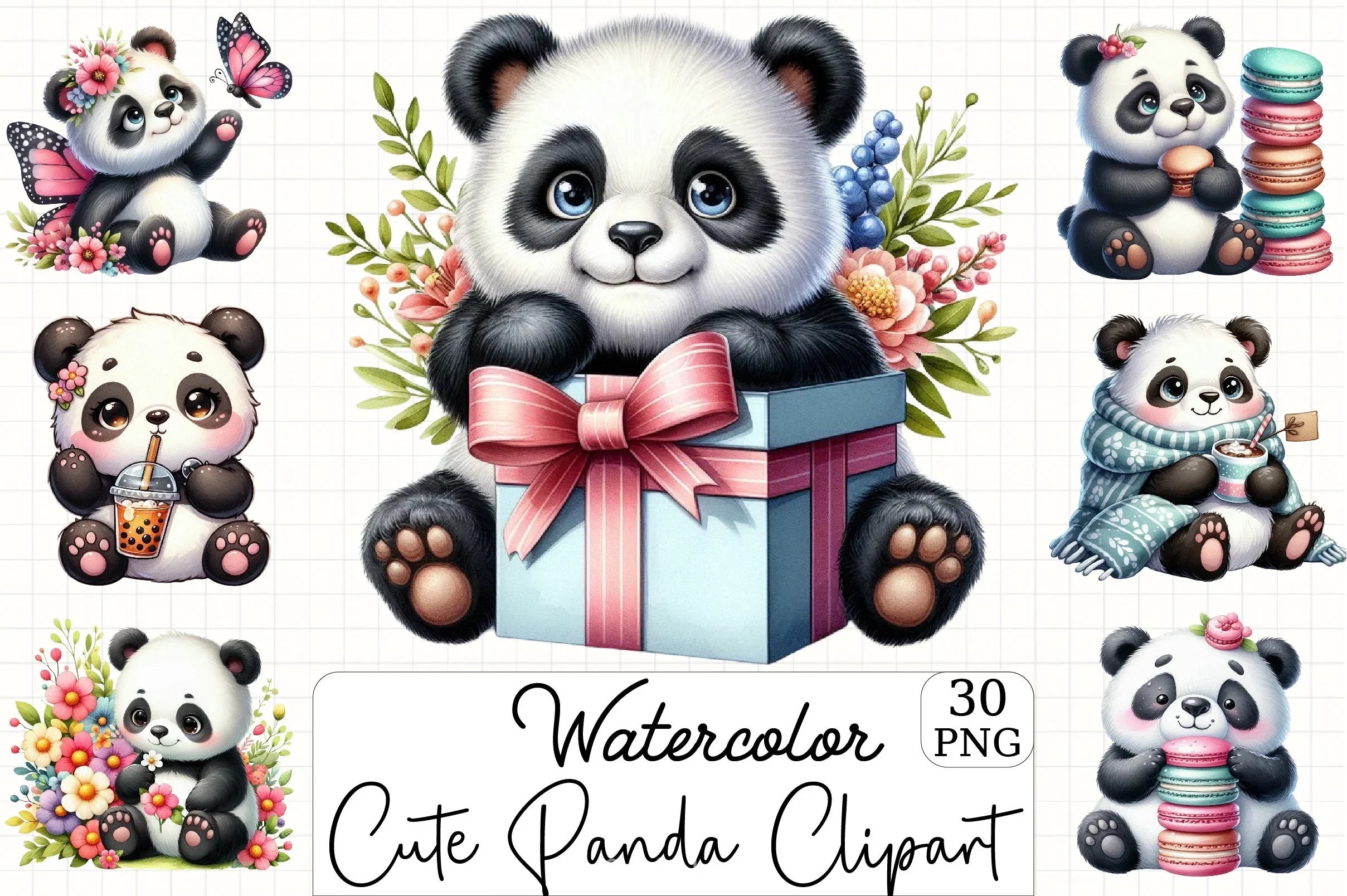 Cute Panda Clipart Bundle 4 - CraftNest - Digital Crafting and Art