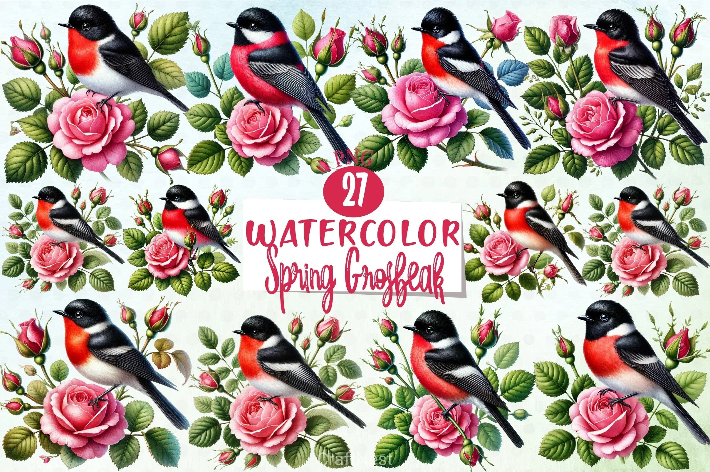 Spring Grosbeak Clipart Bundle - CraftNest - Digital Crafting and Art