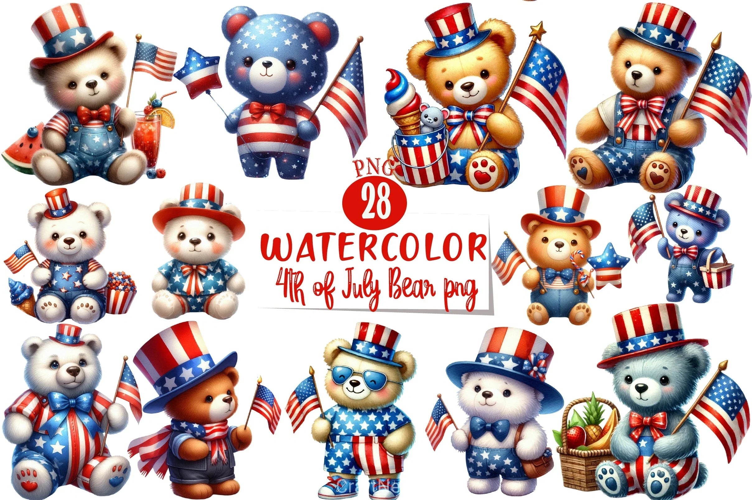 4th of July Bear Clipart Bundle - CraftNest - Digital Crafting and Art