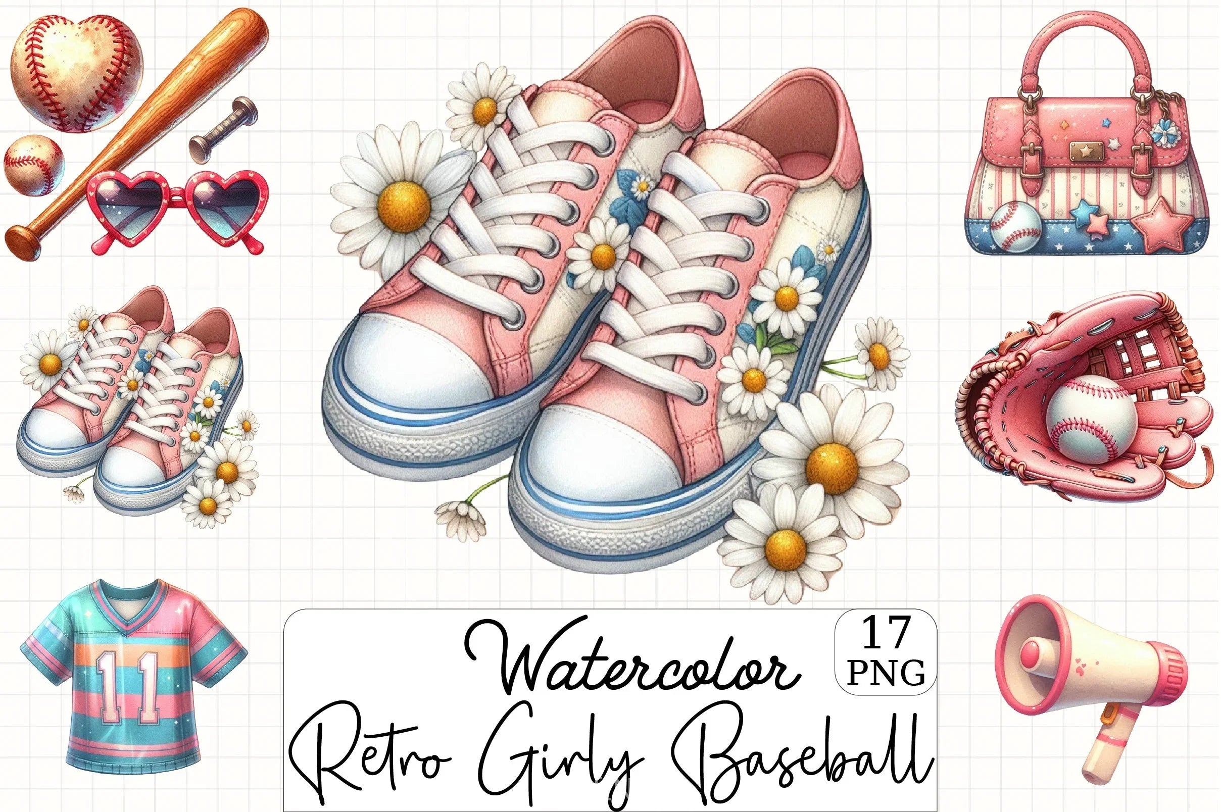 Retro Girly Baseball Clipart Bundle - CraftNest - Digital Crafting and Art