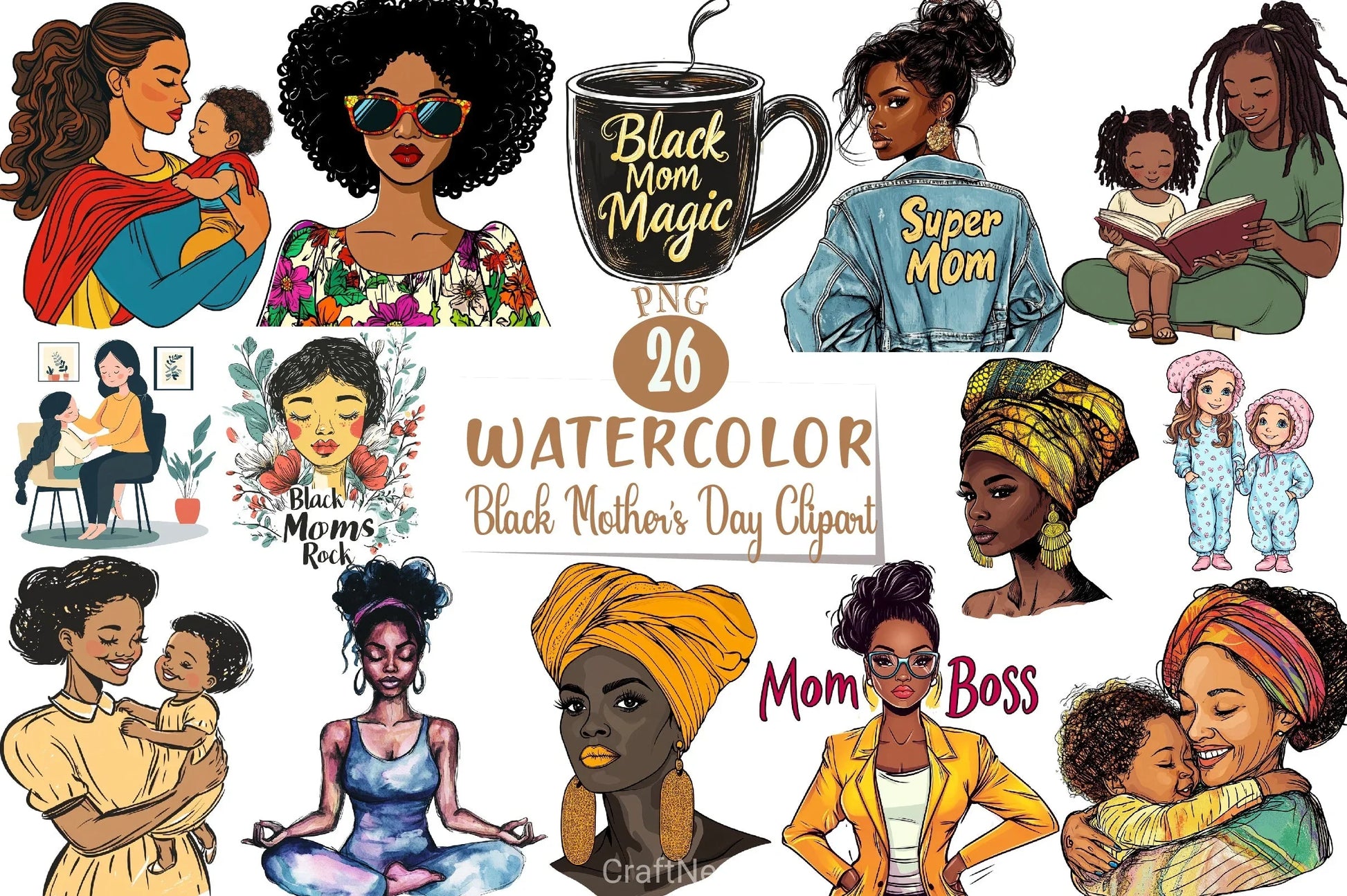 Black Mother's Day Clipart Bundle - CraftNest - Digital Crafting and Art