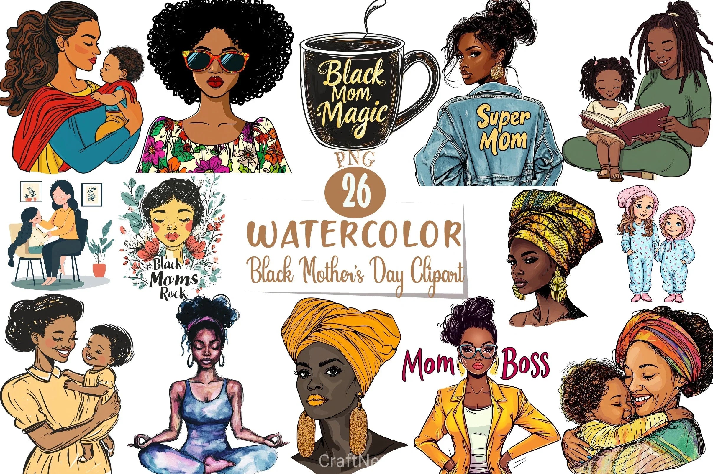 Black Mother's Day Clipart Bundle - CraftNest - Digital Crafting and Art