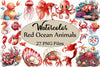 Red Ocean Animals Clipart Bundle