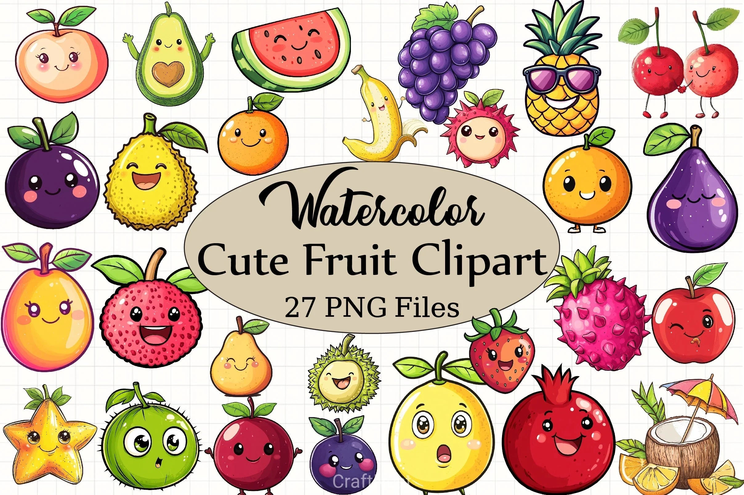 Cute Fruit Clipart Bundle - CraftNest - Digital Crafting and Art