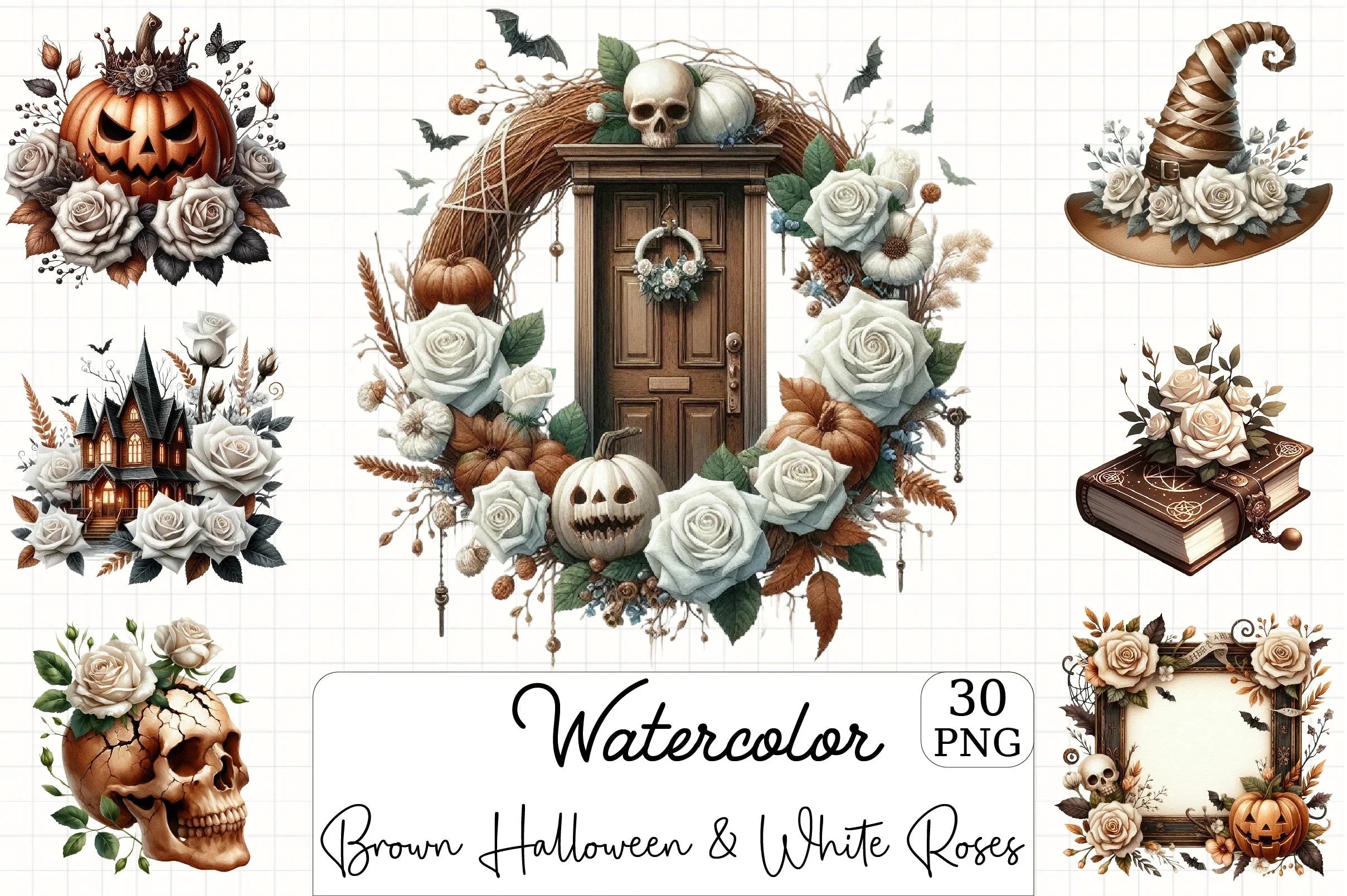 Brown Halloween & White Roses Clipart Bundle 3 - CraftNest - Digital Crafting and Art