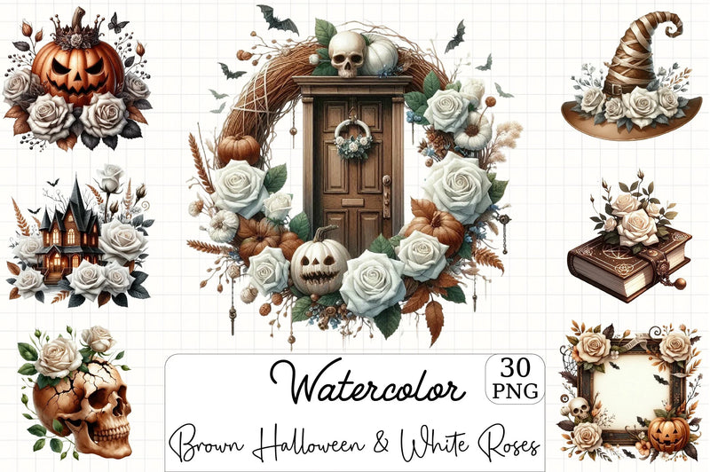 Brown Halloween & White Roses Clipart Bundle 3 - CraftNest - Digital Crafting and Art