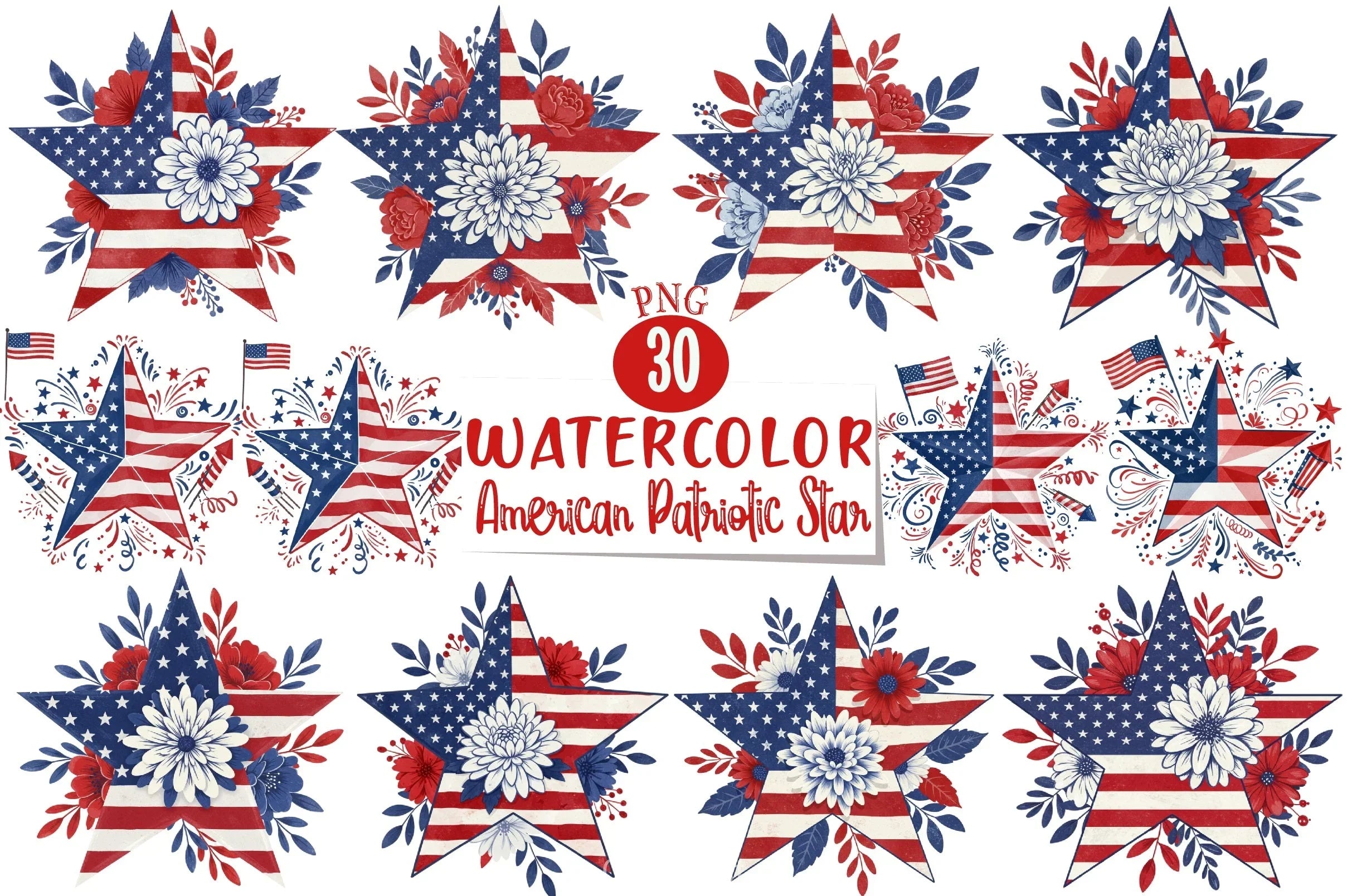American Patriotic Star Clipart Bundle    2 - CraftNest - Digital Crafting and Art