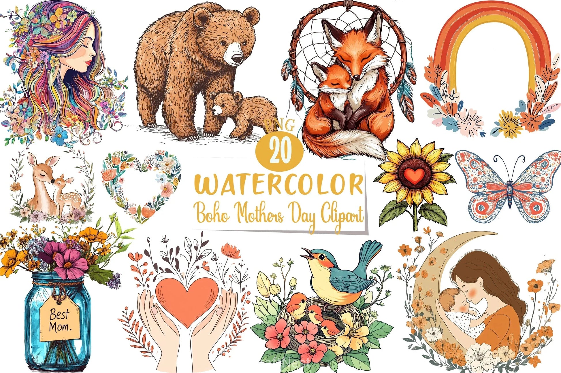 Boho Mother's Day Clipart Bundle - CraftNest - Digital Crafting and Art